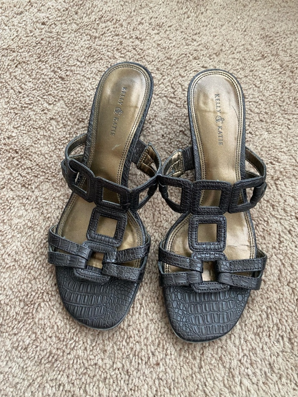 Kelly & Katie Black Croc-Embossed Slide Heels